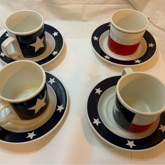 4 Totally Today Texas Flag Lone Star Cups Mugs Saucers White Blue Patriotic A11 - Picture 7 of 7
